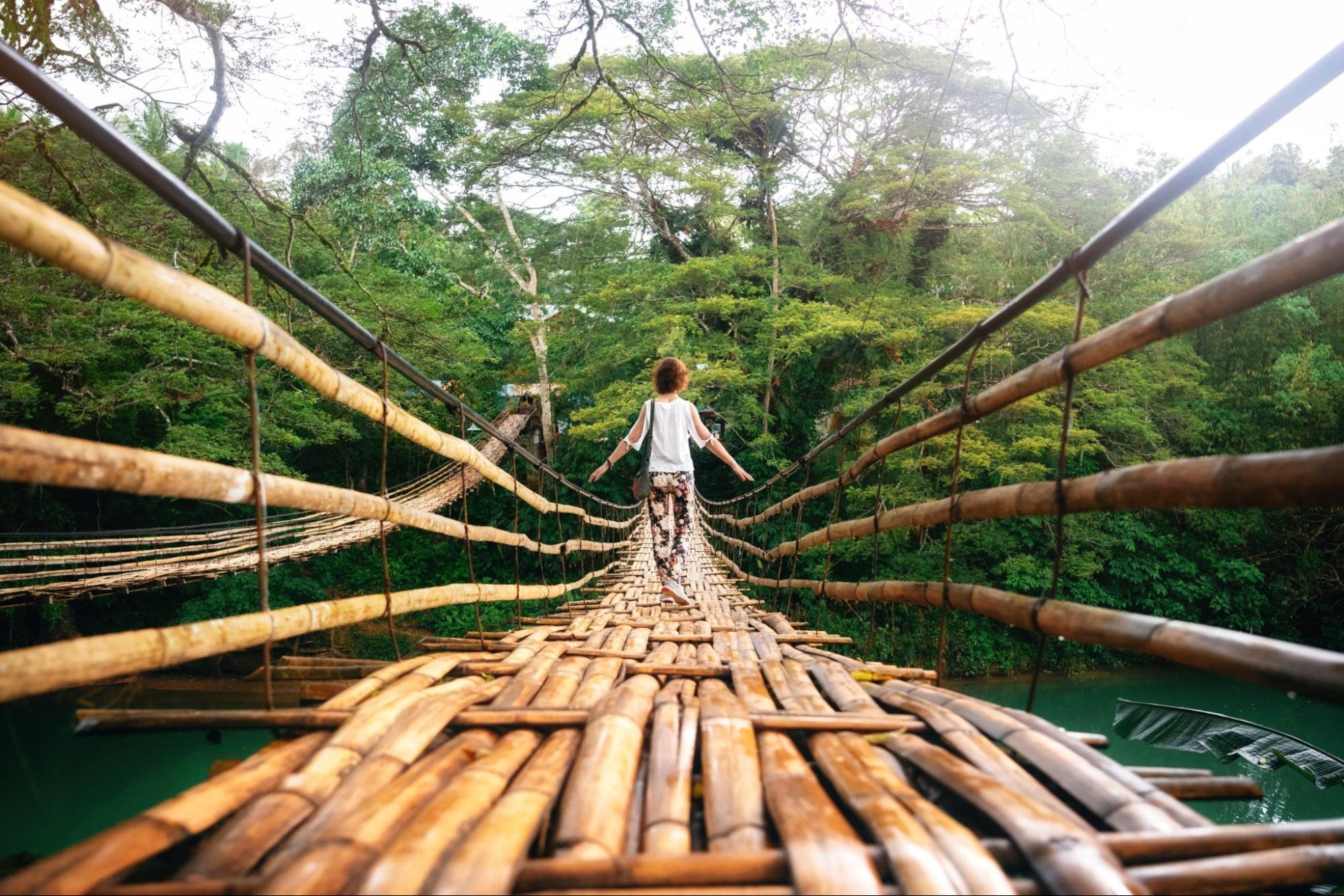 Wooden bamboo bridge,Vacation on tropical island. Bohol, Philippines