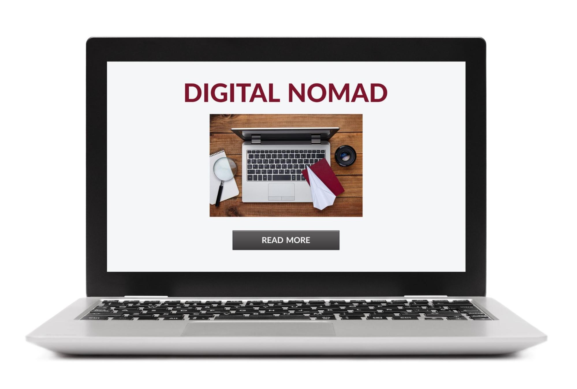 Digital nomad concept on laptop computer screen