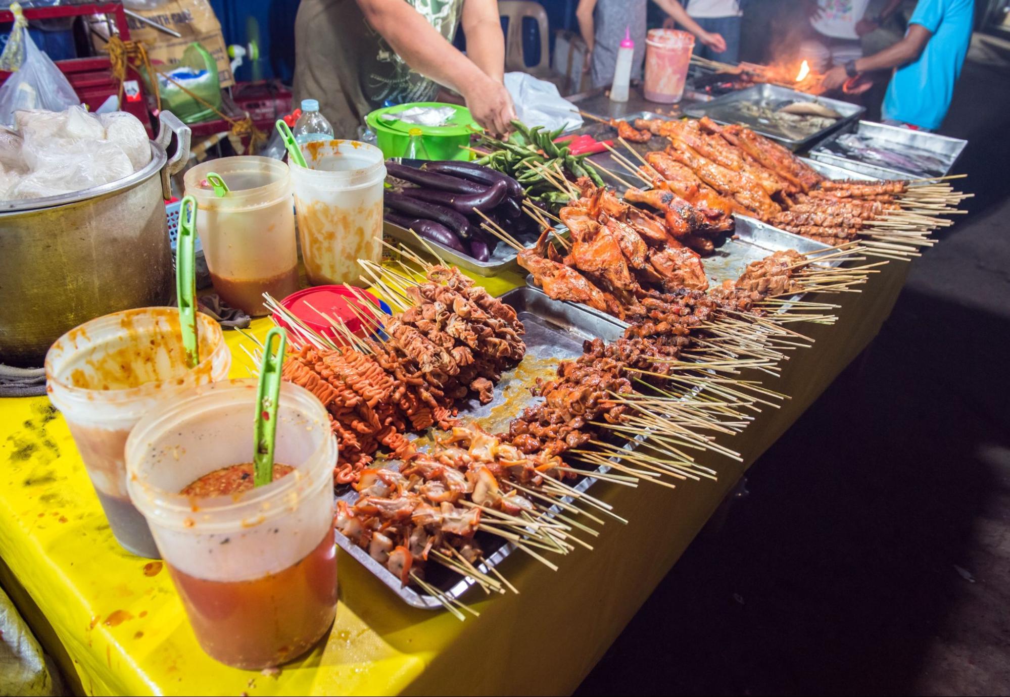 Traditional philippines street barbeque banquet at coron town busuanga island